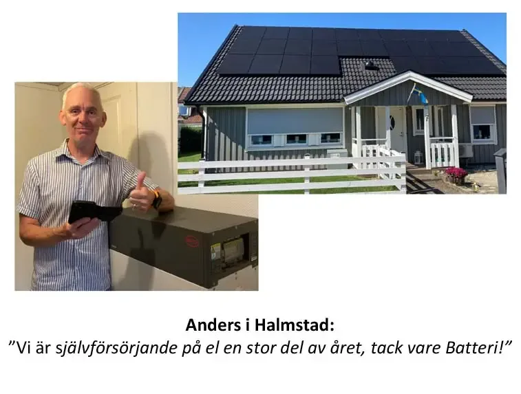 Anders i Halmstad vid sitt batterisystem och huset med solpaneler: ”Vi är självförsörjande på el en stor del av året, tack vare batteri!”