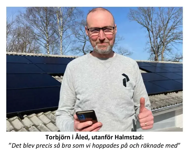 Torbjörn i Åled, utanför Halmstad, framför sina solpaneler: ”Det blev precis så bra som vi hoppades på och räknade med”